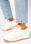 Biało-Pomarańczowe Sneakersy na Platformie Jury