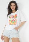 Biały Bawełniany T-shirt z Owocowym Nadrukiem Zedia