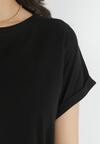 Czarny Bawełniany T-shirt z Krótkim Rękawem i Ozdobnym Wiązaniem z Przodu Aisima