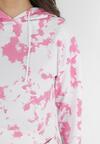 Różowa Krótka Bluza z Kapturem i Wzorem Tie-dye Kalyna