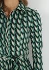 Zielona Sukienka Koszulowa w Geometryczny Wzór Kelsam