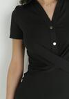 Czarna Sukienka Dopasowana z Marszczeniem Narat