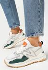 Beżowo-Zielone Sneakersy z Ozdobnymi Przeszyciami Leostia