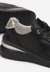 Czarne Skórzane Sneakersy z Perforacją i Metalicznymi Wstawkami Rendia