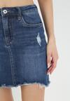 Granatowa Jeansowa Spódnica Mini z Przetarciami i Regularnym Stanem Kesrin