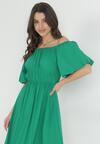 Zielona Rozkloszowana Sukienka Hiszpanka z Gumką w Pasie z Wiskozowej Tkaniny Lussire