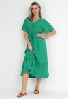 Zielona Rozkloszowana Sukienka Maxi z Gumką i Sznurkiem w Talii z Wiskozy Baneta