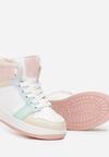 Biało-Różowe Sznurowane Buty Sportowe za Kostkę z Kolorowymi Wstawkami Lunno