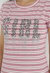 Różowa Sukienka T-shirtowa z Nadrukiem z Cyrkoniami i Krótkim Rękawem Signa
