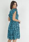 Niebiesko-Granatowa Sukienka Mini z Wiskozy z Falbanką Przy Ramionach i na Dole Jaysing