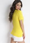Żółty Bawełniany T-shirt z Brokatowym Nadrukiem i Wiązaniem Edia