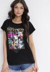 Czarny T-shirt Bawełniany z Nadrukiem Fedia