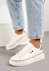 Biało-Beżowe Sneakersy na Grubej Podeszwie z Przeszyciami Zanas