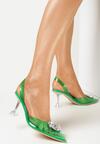 Zielone Sandały z Transparentnym Noskiem i Klepsydrowym Obcasem Dannisi