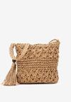 Beżowa Mała Torebka z Plecionki z Frędzlami Falarin