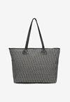 Czarna Bawełniana Torebka Shopper Bag z Długimi Rączkami i Suwakiem Banera