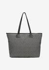 Czarna Bawełniana Torebka Shopper Bag z Długimi Rączkami i Suwakiem Banera