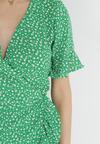 Zielona Kopertowa Sukienka z Falbankami w Kwiaty Tirnya