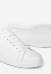 Biało-Srebrne Wiązane Sneakersy na Płaskiej Podeszwie z Okrągłym Noskiem Adephine