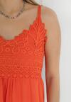 Pomarańczowa Sukienka Maxi z Ażurowym Dekoltem i Falbaną na Dole z Wiskozy Nelnin