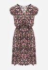 Czarna Rozkloszowana Sukienka z Wiskozy w Kwiaty Evalis