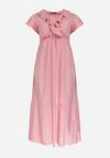 Różowa Rozkloszowana Sukienka Maxi z Gumką w Pasie z Falbankami Aimelia