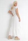 Biała Sukienka Maxi z Gumką w Pasie i Materiałowym Paskiem  Eisley