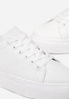 Białe Sneakersy na Płaskiej Podeszwie z Okrągłym Noskiem Azethia