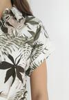 Ciemnozielona Koszulowa Sukienka Mini z Materiałowym Paskiem z Wzorzystej Bawełny Besana