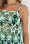 Zielona Bawełniana Sukienka Plażowa Mini na Cienkich Ramiączkach Balanie