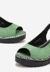 Zielone Sandały na Koturnie z Ozdobną Podeszwą i Sprzączką Keagan