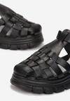 Czarne Sandały na Platformie i Wycięciami z Wkładką ze Skóry Naturalnej Naitine