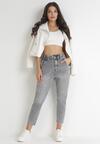 Szare Jeansy Mom Fit z Gumką w Pasie Brenette