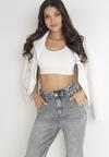 Szare Jeansy Mom Fit z Gumką w Pasie Brenette