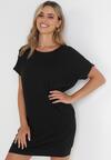 Czarna T-shirtowa Sukienka Mini z Krótkim Rękawem z Bawełny Zeplyn