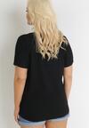 Czarny Bawełniany T-shirt z Krótkim Rękawem z Nadrukiem w Koty z Cekinami Canila