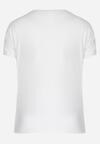 Biały T-shirt Typu Nietoperz z Błyszczącym Nadrukiem z Kotami Iriana
