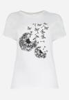 Biały T-shirt z Nadrukiem w Dmuchawce i Motyle Kyli