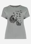 Miętowy T-shirt z Nadrukiem w Dmuchawce i Motyle Kyli