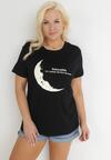 Czarny T-shirt z Nadrukiem z Motywem Księżyca i Napisem Zitlalia