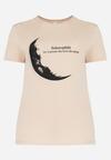 Jasnopomarańczowy T-shirt z Nadrukiem z Motywem Księżyca i Napisem Zitlalia