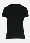 Czarny T-shirt z Błyszczącym Nadrukiem Kotka Shanaia