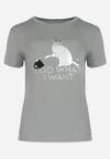 Miętowy T-shirt z Błyszczącym Nadrukiem Kotka Shanaia