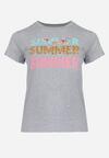 Szary Bawełniany T-shirt z Kolorowymi Napisami Summer