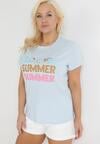 Jasnoniebieski Bawełniany T-shirt z Kolorowymi Napisami Summer