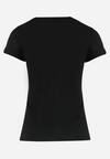 Czarny Bawełniany T-shirt z Kolorowym Nadrukiem i Krótkim Rękawem Zanaba