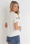 Biały Bawełniany T-shirt z Kolorowymi Taśmami i Napisem Leoponi