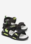 Czarno-Zielone Sportowe Sandały z Regulowanymi Paskami na Rzepy i Skórzaną Wkładką Paeton