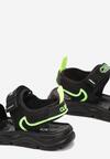 Czarno-Zielone Sandały na Płaskiej Podeszwie z Neonowymi Wstawkami Halana