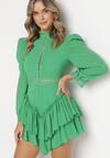Zielona Taliowana Sukienka z Falbankami Norisa